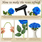 22 Pcs Artificial Blue Roses with Stems - Velvet Faux Flowers Bulk for Wedding Home Decor (Blue) - Image 4