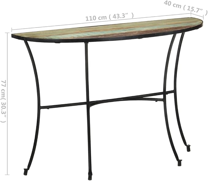 Rustic Solid Reclaimed Wood Side Table, Mixed Color Finish Crescent Console - Image 2