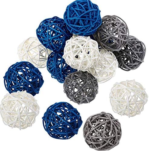 Yaomiao 15 Pcs Decorative Wicker Rattan Ball, 1.8 in, Navy Blue Gray White by Yaomiao