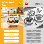 jessie 3 Tier Ceramic Fruit Basket for Kitchen Counter with Metal Stand, Fruit Bowls with Rack, Porcelain Bowls for Vegetable Bread Candy Snack Nuts Dessert Cake Tray - Image 4
