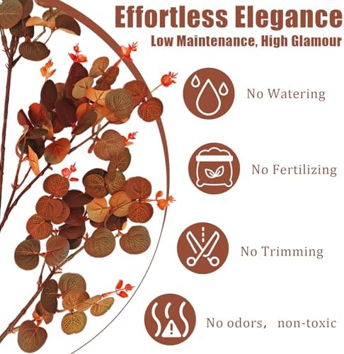 6PCS Fall Stems for Vases- Faux Eucalyptus Stems, Orange Brown - Image 3