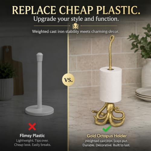 WallCharmers Gold Octopus Paper Towel Holder & Metal Toilet Paper Stand - Image 6