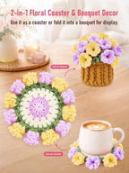 Crochet Flower Bouquet Coasters, Cotton Tulip Gift for Home Decor 4Pcs - Image 6