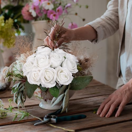 12 Pcs Artificial Rose Flowers, Silk Roses with Long Stems, Realistic Fake Roses for Wedding Centerpiece Party Home and Office DIY Decor, White - Image 7