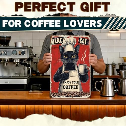 Metal Signs Black Cat Coffee Company Enjoy Your Coffee Sign Funny Vintage Tin Sign Sign Retro Wall Decor For Home Kitchen Office Farmhouse Yard Garden Shop Cafe Poster 12x16 Inch - Image 7