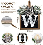 Ultra Large 14'' Last Name All Year Round Front Door Wreath with 26 Initial Letter Welcome Sign All Seasons Eucalyptus Garland and Bow Wreaths for Front Door Porch Farmhouse Decoration(W) - Image 4