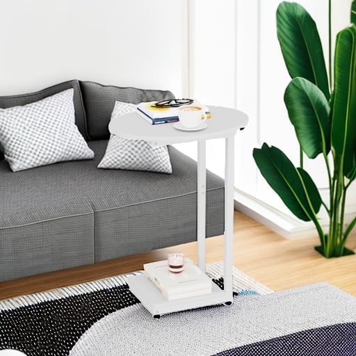 Hosfais Small Side Table End Table, C Shaped Oval Coffee Table, Wooden TV Tray - Image 5