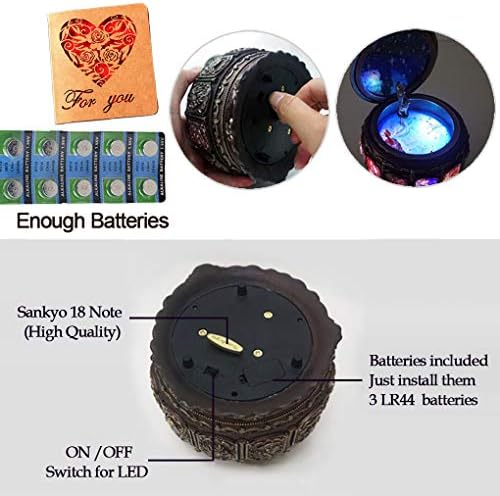 Briskfeel Vintage Music Box with Constellations Rotating Goddess LED Lights Twinkling Resin Carved Mechanism Musical Box with Sankyo 18-Note Wind Up Signs of The Zodiac Gift for Birthday (Upgraded) - Image 6