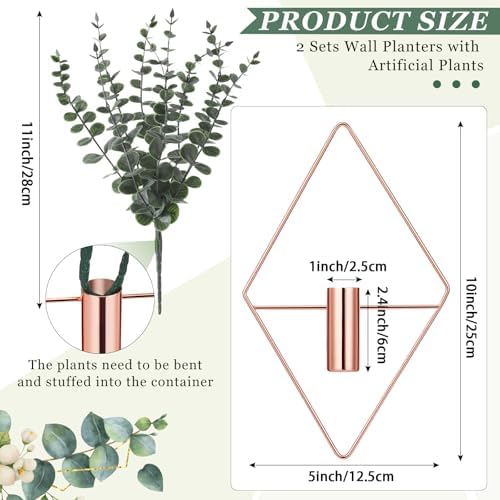 Jexine 4 Pcs Hanging Artificial Planters Wall Decor, Rose Gold, Eucalyptus - Image 2
