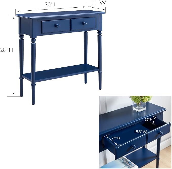 Leick Home Coastal Console Table, Solid Wood, 2 Storage Drawers, Bottom Display - Image 3