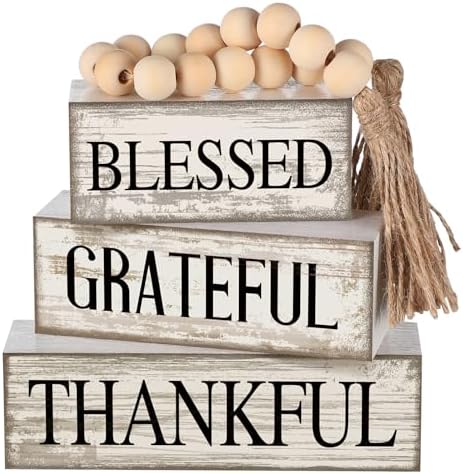 Yuntau 4 Pcs Farmhouse Thanksgiving Table Decor Stacked Wooden Block Sign by Yuntau