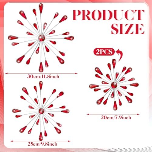 Hicarer 4 Pcs Starburst Wall Decor, Bling Metal Wall Art, Red - Image 4