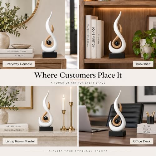 FJS White Abstract Flame Sculpture for Living Room Coffee Table Decor - Image 6