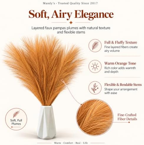 Mandy's 20 Stems Orange Silk Pampas Grass Bouquet - Image 2