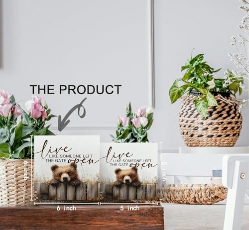 Rustic Bear Sign - Live Like Someone Left The Gate Open Wooden Box Signs, Bear Decorations For Home, Farmhouse Wood Decoration Home Decor For Desk Table Shelf 6x6 Inch Decorative Signs & Plaques - Image 6