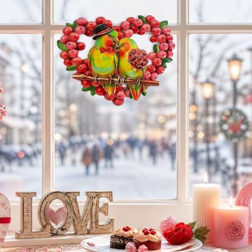 HONGLAND Heart Berry Wreath Lovebird Metal Wall Decor - Image 5