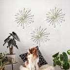 ZEXUIRU 3 Set Gold Starburst Wall Art for Home Decor Metal Bling Crystal Rhinestones Sunburst Wall Decor Sparkling Rhinestone Art Accent Gold - 13in by ZEXUIRU