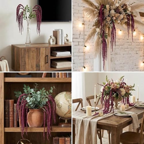 2Pcs Amaranthus Artificial Flower, 43" Faux Hanging Amaranthus Silk Cascading Floral Stems for Wedding Bouquet, Home Vase Decor, Bendable Stems Fake Hanging Plants (Burgundy) - Image 3
