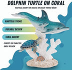 Ocean Life Figurine Dolphin Family with Sea Turtle 7 Inches High Coral Reef Decor Coastal Sea Life Nautical Room Accents - Image 3