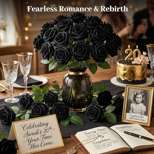 JOHOUSE 30PCS Black Faux Roses, Gothic Artificial Flowers Decor - Image 6