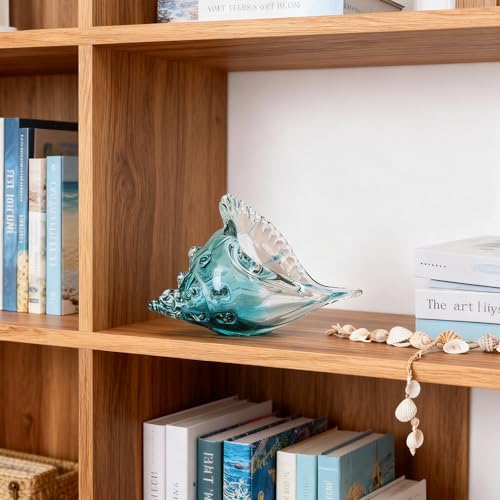 Hand-blown glass conch sculpture, modern green sea glass art decorative conch statue, coastal decor shell sculpture, suitable for living room TV cabinets, offices, shelf decorations and ornaments. - Image 3