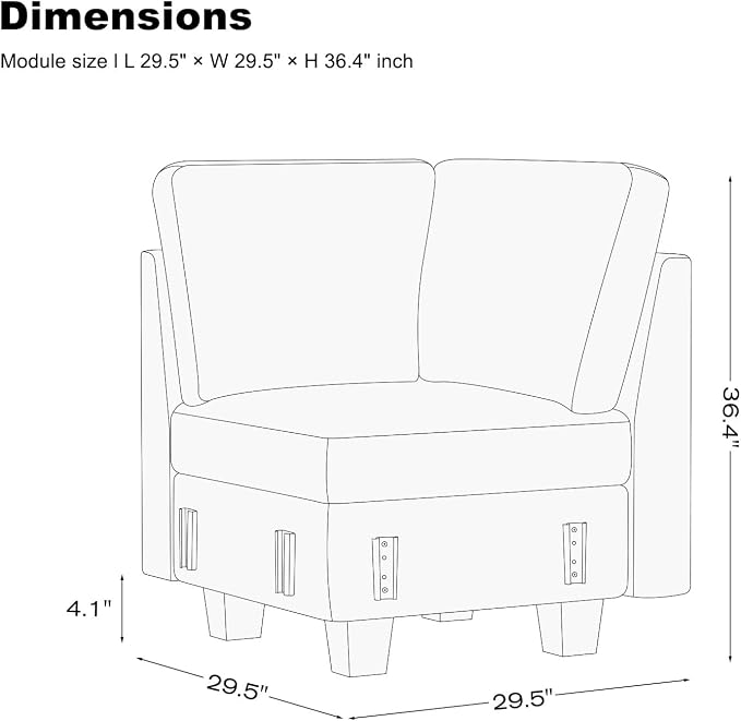 Belffin Chenille Corner Seat for Modular Couch. Sectional Sofa Module. Light - Image 2