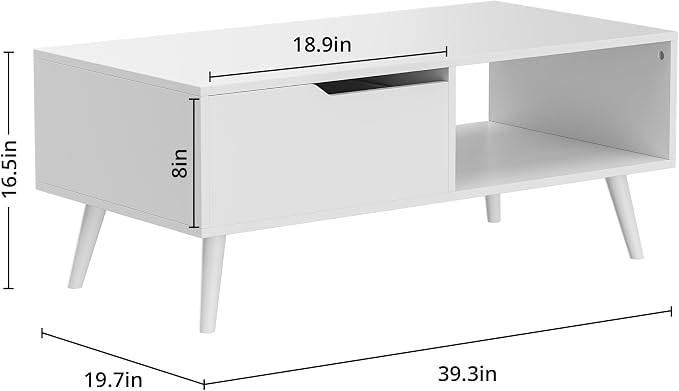 DIYART White Coffee Table, Mid Century Modern Coffee Table - Image 2