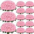 100Pcs Pink Roses Artificial Flowers, Realistic Silk Fake Roses Bouquet by Yastouay