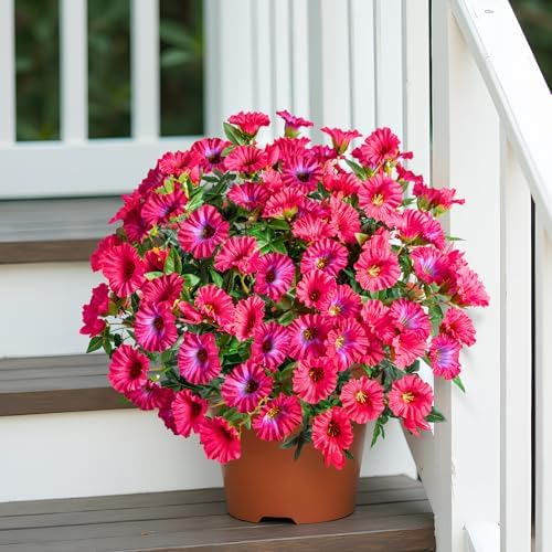 Rose Red Artificial Morning Glory Flowers for Outdoor Planters, Premium UV Resistant Silk Faux Flowers for Porch, Hanging Basket & Window Box, Summer Garden Decor, No Pot, 13.3 Inch, 8 Bundles - Image 5
