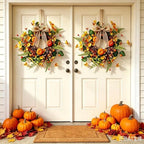 4 PCS Mini Fall Wreaths for Kitchen Cabinets Small Fall Hanging Wreath with Pumpkins Pinecones Berries Eucalyptus Thanksgiving Wreath for Front Door Window Cabinet Farmhouse Decor - Image 2