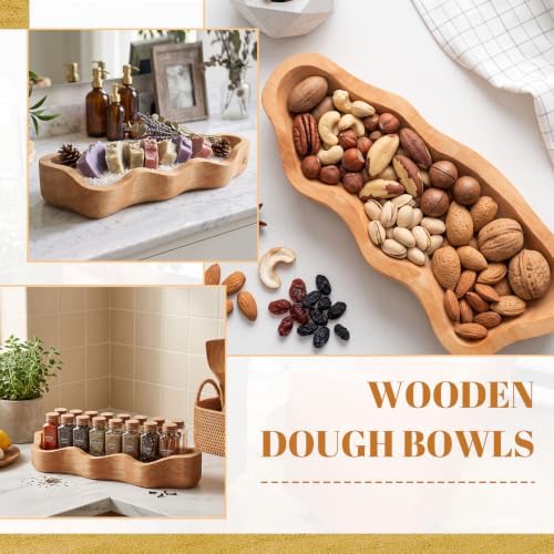 Nuogo 19 Inch Wooden Wavy Edge Dough Bowl Supplies, Khaki - Image 5