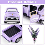 Lavender Metal Truck with Lavender Bouquet Farmhouse Vintage Mini Metal Truck Pickup Farm Tiered Tray Decor for Farmhouse Country Home Elegant Purple Pickup Table Decorations - Image 3