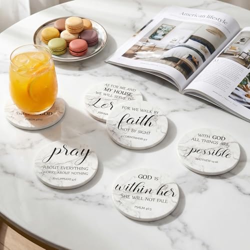 Christian Gift Home Decor Ceramic Scripture Bible Verses Coasters Set of 6 - Image 7
