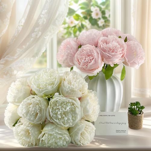 2 Bouquet 10Heads Artificial Fake Peony Flowers Silk Faux Flower for Home Office Party Wedding Decorations - Image 4