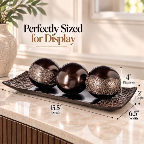 Creative Scents Dublin Brown Decorative Tray and Orbs Set - Coffee Table Decor Centerpiece for Living Room, Dining Table, Entryway - 3 Decorative Balls with 15.5 Inch Tray, Gift Boxed Home Decor - Image 2