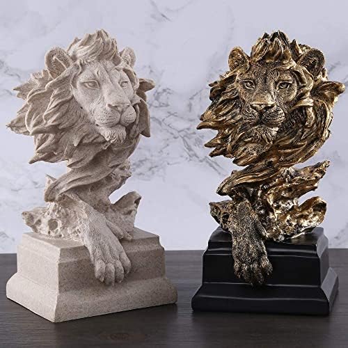 H&W Sandstone Lion Statue, The King of Beast, Collectible Figurines, Golden - Image 6
