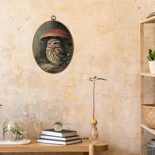 CUANFDDSF Owl Mushroom Nature Aesthetic Oval Wall Art Decor, Rustic Cottagecore Woodland Nursery Wall Hanging Decor, Dark Academia Wild Animal Framed Canvas Prints for Gallery Bedroom, 8.6x11.4 Inch - Image 4