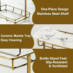 Bathroom Organizer Countertop Perfume Organizer Makeup Organizer Cosmetics Storage Display Rack Vanity Tray Dresser Stainless Steel Gold Shelf White Marble Ceramic Tray - Image 3