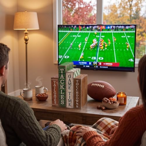 Lineshading 4 Pcs Fall Football Decor, Wooden Books Block Signs Home Tray - Image 6