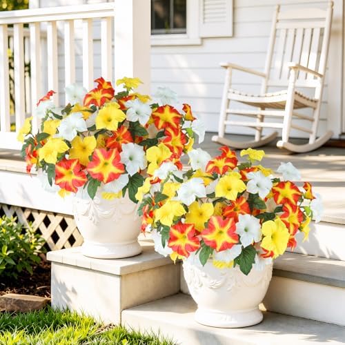 Uieke 24PCS Artificial Outdoor UV Resistant Faux Petunias Fake Fall Flowers - Image 6