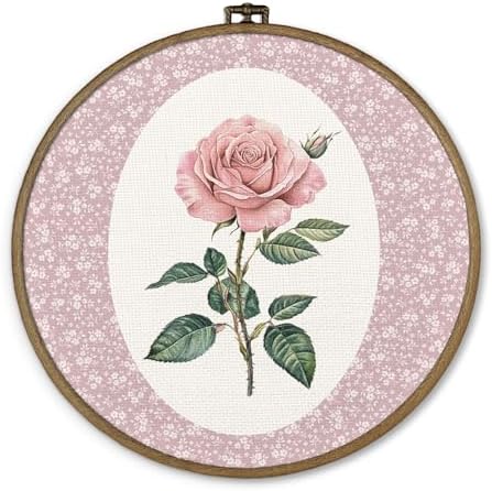dvhdajed Coquette Pink Rose Round Wall Art Decor, Preppy Floral Framed Canvas Art, Pink Rose Nursery Round Wall Hanging Decor for Girl Room Bedroom Living Room Bathroom, 10x10 Inch by dvhdajed