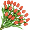ONLY ART Artificial Burnt Orange Tulips 20 Pcs – 13.5 Inch PU Faux Flowers with Bendable Stems for Home Décor, Wedding Centerpieces, DIY Floral Arrangements, New Year and Valentine's Day by ONLYART