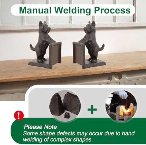 Horse Decorative Bookend Vintage Cast Iron Decor Heavy Book Ends Door Stop Unique Horse Head Statues Home Decor, Ideal for Reading Room Living Library Office Shelf Desk Decor (Terrier) - Image 7
