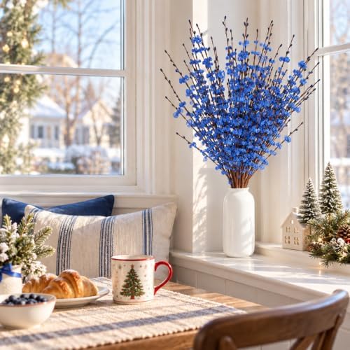 10Pcs Blue Jasmine Flowers 29.5" Artificial Pussy Willow Branches for Vase - Image 4