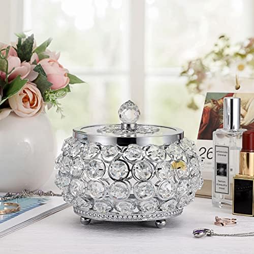 Hipiwe Crystal Jewelry Trinket Box with Glass Lid Silver Mirrored Treasure Box Decorative Jewelry Box Ring Earrings Necklace Storage Keepsake Box Gift for Women - Image 5