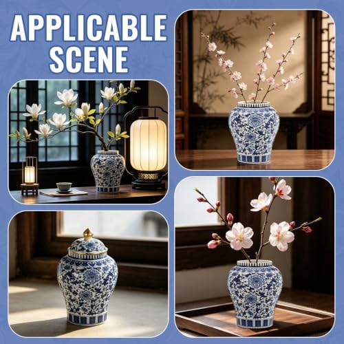Small Blue and White Ginger Jar with Gilt Edges, Ceramic Ginger Jar with Lid, Exquisite Floral Patterns Chinoiserie Tea Storage Jar for Living Room, Kitchen & Coffee Corner - Image 7