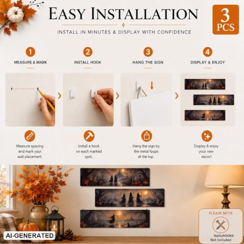 Rustic Halloween Decor, 3 Pcs Halloween Hanging Signs, Entryway Decor Wall - Image 7