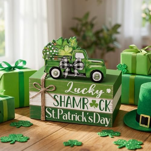 Geelin 4 Pcs St. Patrick's Day Table Decoration Wooden Book Stack Signs - Image 2