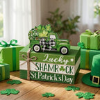 Geelin 4 Pcs St. Patrick's Day Table Decoration Wooden Book Stack Signs - Image 2