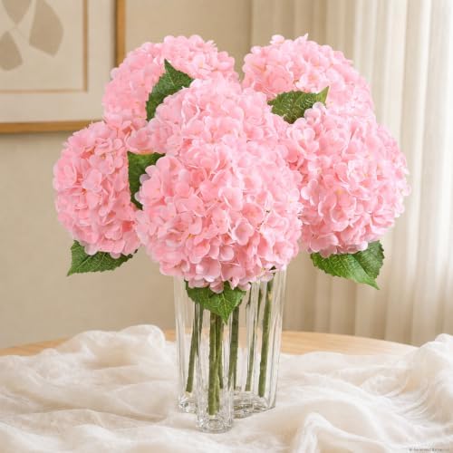 8 Pcs Real Touch Hydrangea Artificial Flowers, 21" Fake Flowers, Light Pink by Yastouay